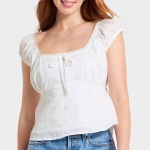 pointelle heart peasant top